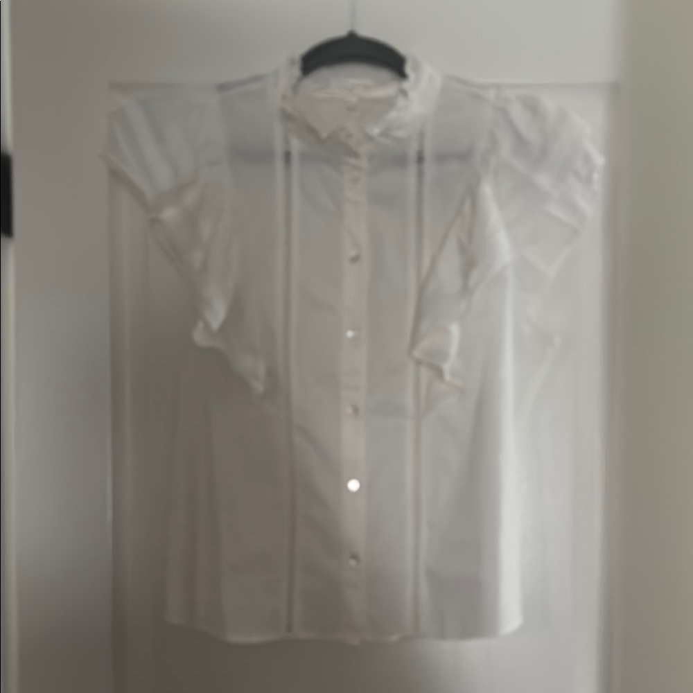 Joe’s White Ruffled Button-Up Blouse
